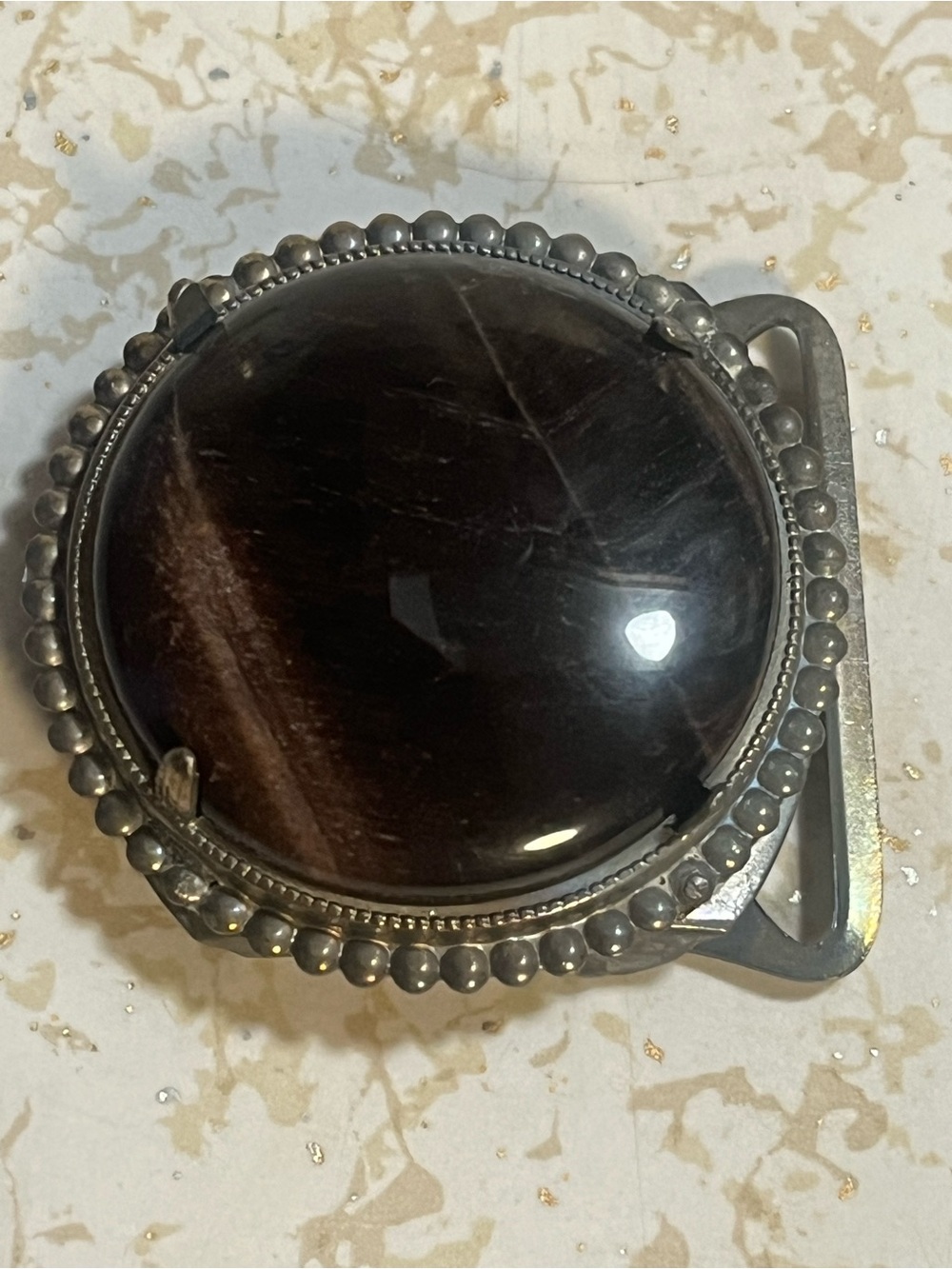 Men's Silver-Tone Brown Stone Belt Buckle